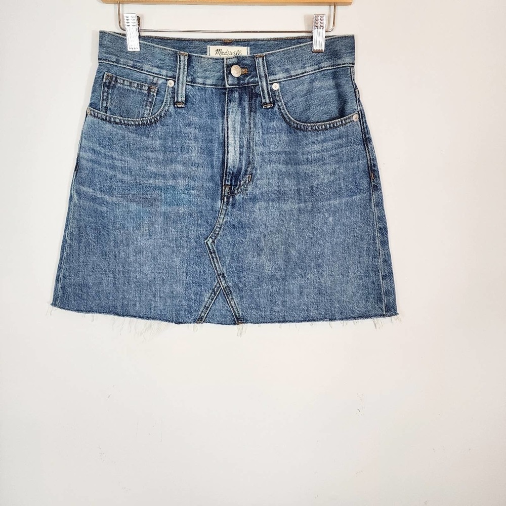 Euc Madwell Rigid Denim A-Line Mini Skirt in Lakeline Wash: Eco Edition Size 26 - Picture 2 of 11
